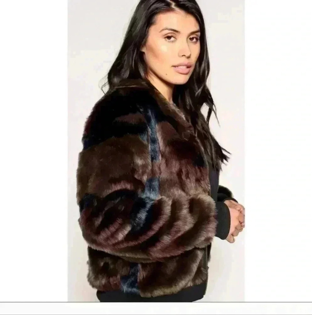 NWOT Marrakech AnthropologieAlyssa Faux Fur Green/Moss CamoBomber Jacket Size S